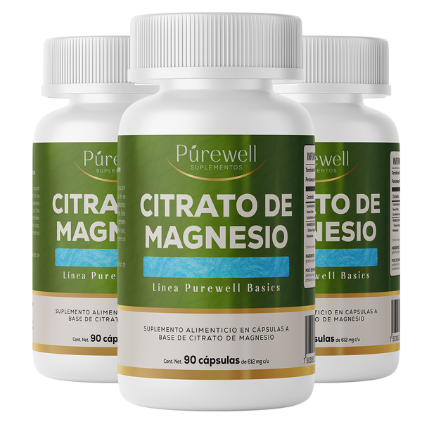 Citrato de Magnesio 1200 mg | 90 Cápsulas | Energía, Relajación y Bienestar | Purewell Basics