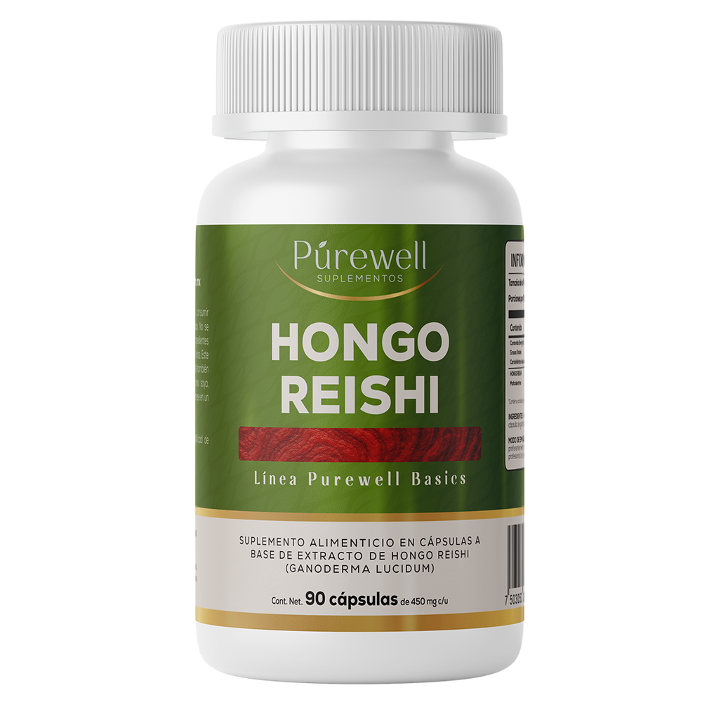 Hongo Reishi Extracto Puro 900 mg | 90 Cápsulas | Adaptógeno Natural para Estrés y Bienestar | Purewell Basics