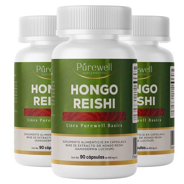Hongo Reishi Extracto Puro 900 mg | 90 Cápsulas | Adaptógeno Natural para Estrés y Bienestar | Purewell Basics