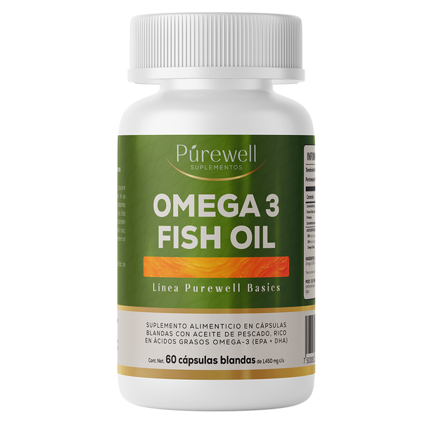 Omega 3 Fish Oil 1450 mg | 60 Cápsulas Blandas | EPA + DHA | Corazón, Cerebro y Articulaciones | Purewell Basics