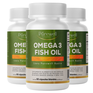 Omega 3 Fish Oil 1450 mg | 60 Cápsulas Blandas | EPA + DHA | Corazón, Cerebro y Articulaciones | Purewell Basics